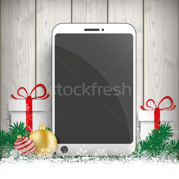 Stock photo: Christmas Gift Smartphone Twigs Baubles