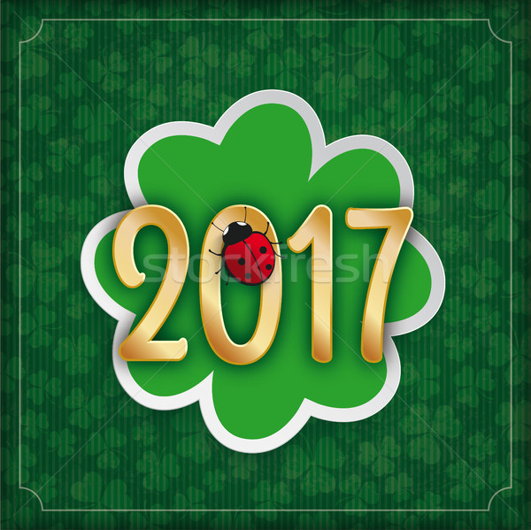 Stock photo: Vintage Cover Shamrocks Ladybug Stripes 2017