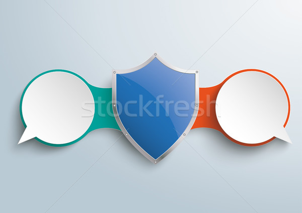 Stock photo: 2 Speech Bubbles Chain Protection Shield