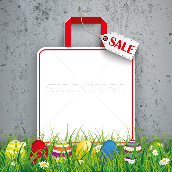 Colored Easter Eggs Grass Shopping Bag Sale Concrete Stock photo © limbi007