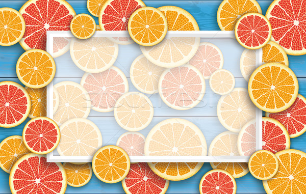 Blue Wooden Board Grapefruit Orange Fruits Header Stock photo © limbi007