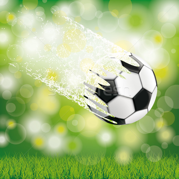 Vliegen voetbal stof groen gras bokeh groene Stockfoto © limbi007