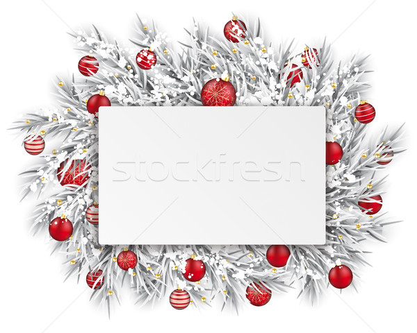 Frozen Twigs Rectangle Paper Thin Ribbon Snow Red Baubles Stock photo © limbi007