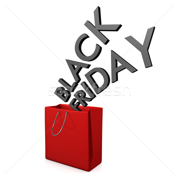 Foto stock: Rojo · bolsa · de · la · compra · black · friday · texto · 3d · papel