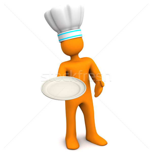 Küchenchef Platte orange Zeichentrickfigur weiß Kochen Stock foto © limbi007