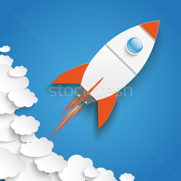 White Paper Clouds Blue Sky Rocket Growth Stock photo © limbi007