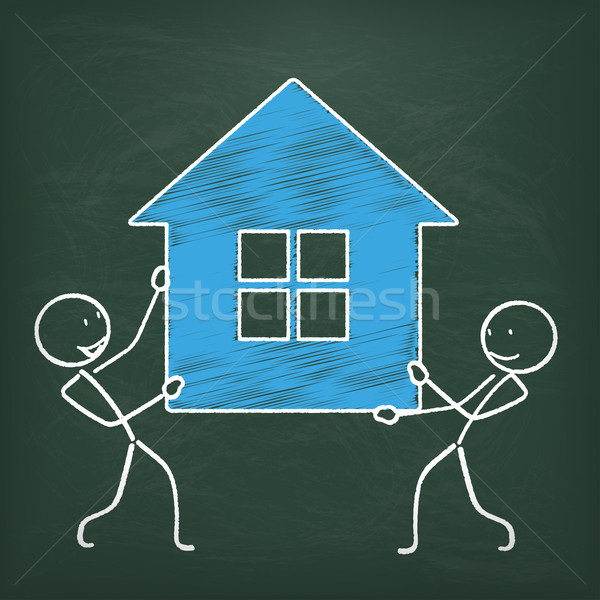 Stock photo: Blackboard 2 Stickmen House