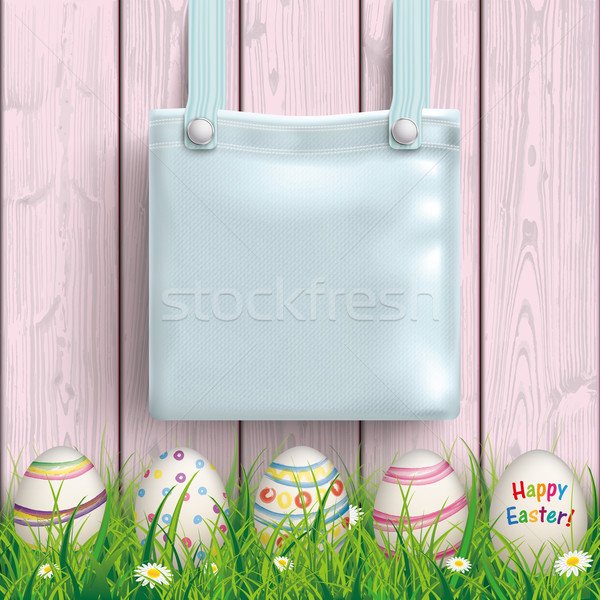 Stock fotó: Kellemes · húsvétot · tojások · fű · fa · pénztárca · fából · készült