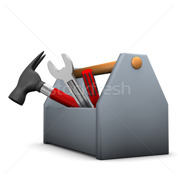 Foto stock: Caixa · de · ferramentas · chave · inglesa · martelo · chave · de · fenda · homem · abstrato