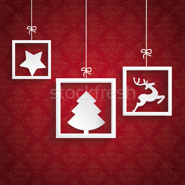 Red Background Ornaments 3 Quadrates Frames Christmas Stock photo © limbi007