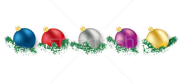 5 Colored Christmas Baubles  Green Twigs Stock photo © limbi007