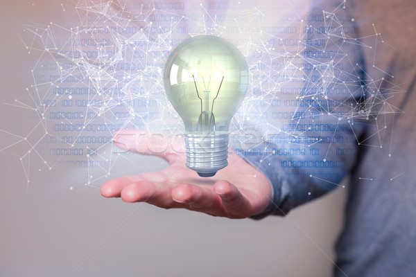 человеческая рука Идея лампа сети синий интернет Сток-фото © limbi007
