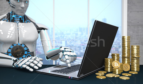 White Robot Notebook Bitcoins Stock photo © limbi007