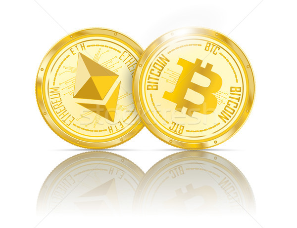 Golden Coins Ethereum Bitcoin Mirror Stock photo © limbi007