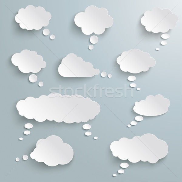 Stockfoto: Dacht · bubbels · ingesteld · wolken · grijs · eps