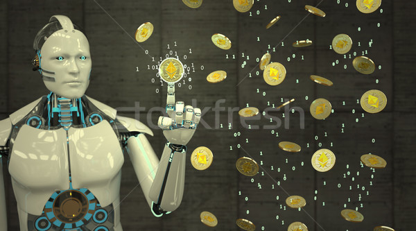 Golden Ethereum Coins White Robot Click Stock photo © limbi007
