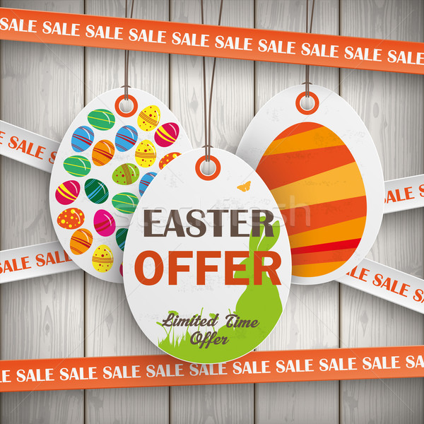 Stock photo: Sale Price Stickers Easter Offer Wooden Wall