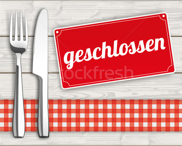 Wood Checked Cloth Knife Fork Sign Geschlossen Stock photo © limbi007