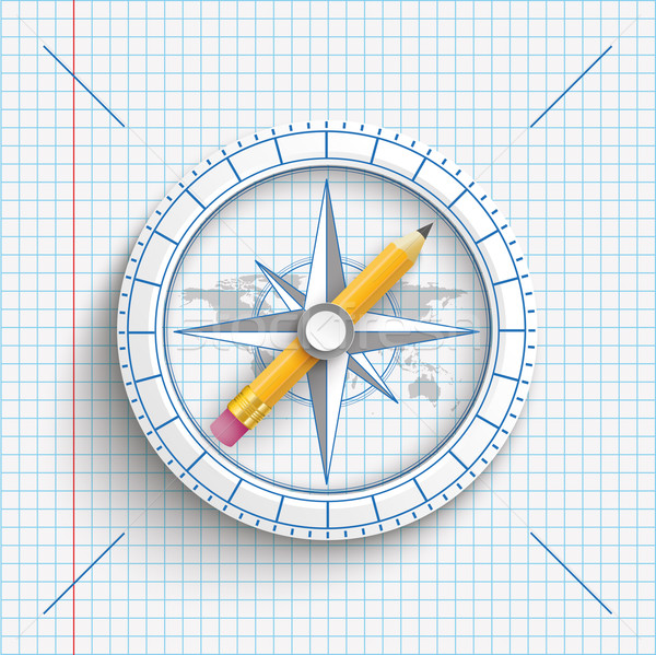 Stock photo: Compass Pencil Checked Paper