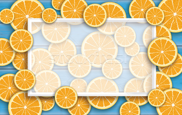 Blue Wooden Board Orange Fruits Header Stock photo © limbi007