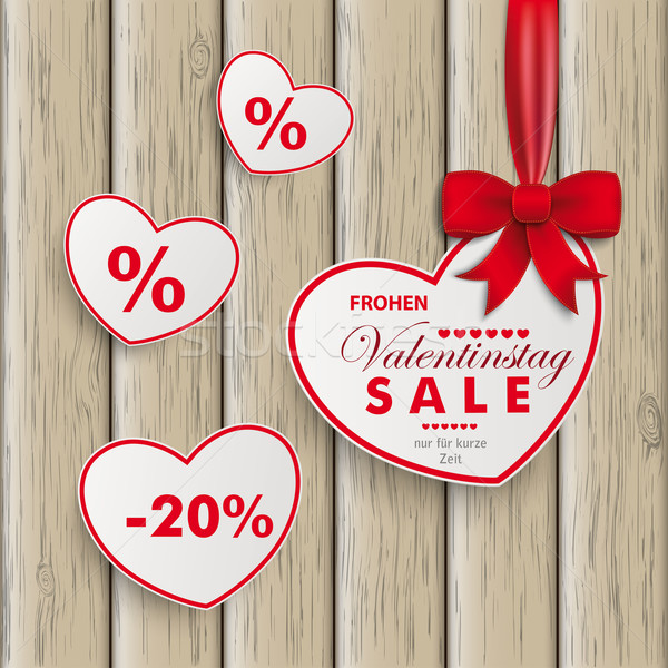 White Sale Hearts Red Ribbon Valentinstag Wooden Background Stock photo © limbi007