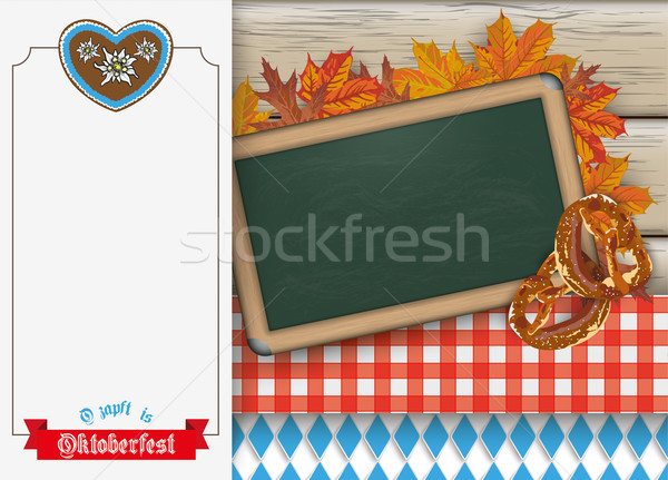 Oktoberfest Oblong Banner Blackboard Pretzel Wood Stock photo © limbi007