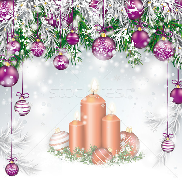 [[stock_photo]]: Noël · pourpre · bougies · neige · eps · 10