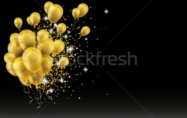 Stock photo: Golden Balloons Golden Particles Confetti Black Background