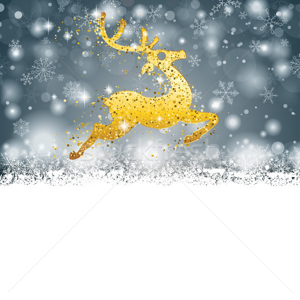 Gray Christmas Card Cover Winter Snowflakes Golden Reindeer Stock photo © limbi007