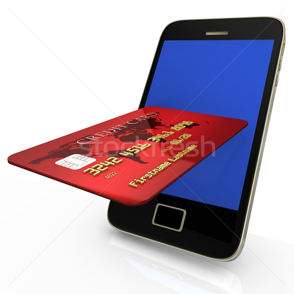 Mobiele winkelen creditcard Rood smartphone witte Stockfoto © limbi007