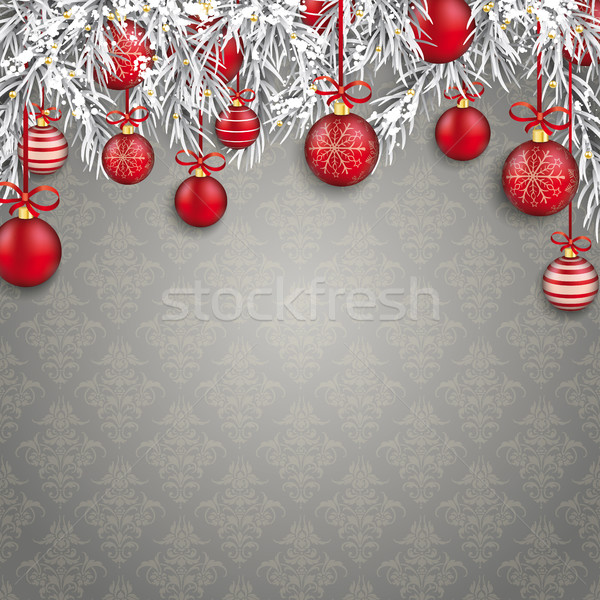Stockfoto: Christmas · grijs · ornamenten · Rood · bevroren · eps