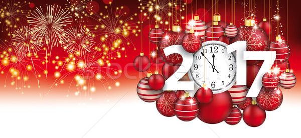 Suspendu rouge Noël horloge tête feux d'artifice [[stock_photo]] © limbi007