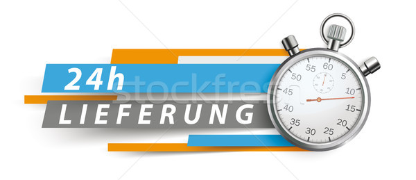 24h Lieferung Stopwatch Blue Orange Paper Lines White Header Stock photo © limbi007