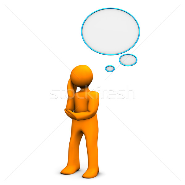 Kontemplation orange Zeichentrickfigur Gedankenblase weiß Frau Stock foto © limbi007