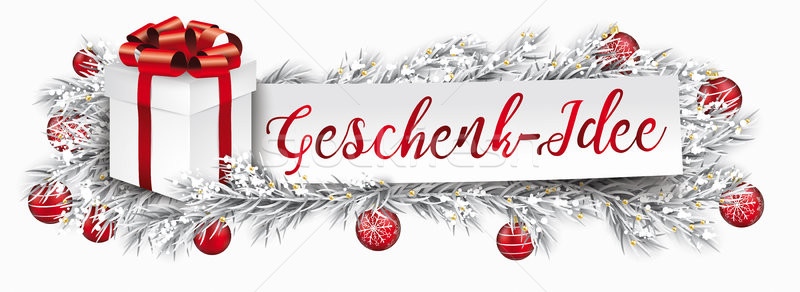 Stock photo: Banner Red Christmas Baubles Gift Frozen Twigs Geschenkidee