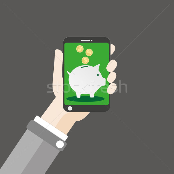 Stock photo: Hand Smartphone Piggy Bank Dollar Flat