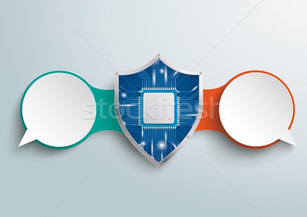 2 Encrypted Speech Bubbles Chain Digital Protection Shield Stock photo © limbi007