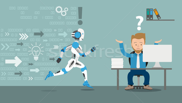 Cartoon Businessman Running Robot Data Office Stock photo © limbi007