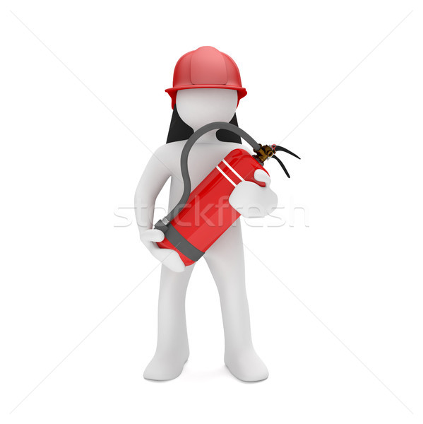 Itfaiyeci beyaz 3d illustration adam kırmızı güvenlik Stok fotoğraf © limbi007