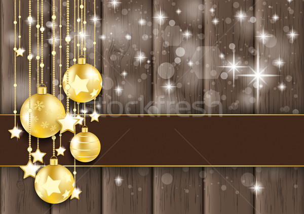 Golden Baubles Stars Bokeh Glitter Wood Stock photo © limbi007