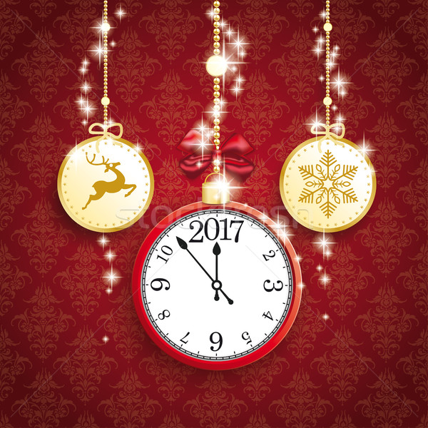 [[stock_photo]]: Or · Noël · horloge · ornements · date