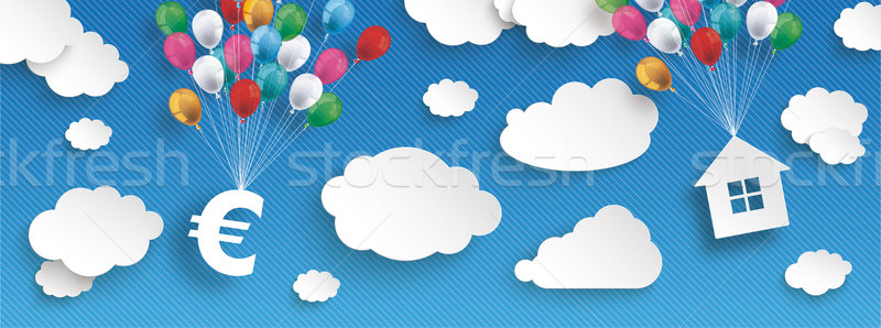 Paper Clouds Striped Blue Sky Balloons Euro House Header Stock photo © limbi007