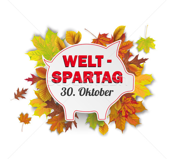 Papier Sparschwein Herbst Laub Text Welt Stock foto © limbi007