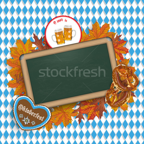 Oktoberfest Blackboard Foliage Pretzel Beer Emblem Stock photo © limbi007