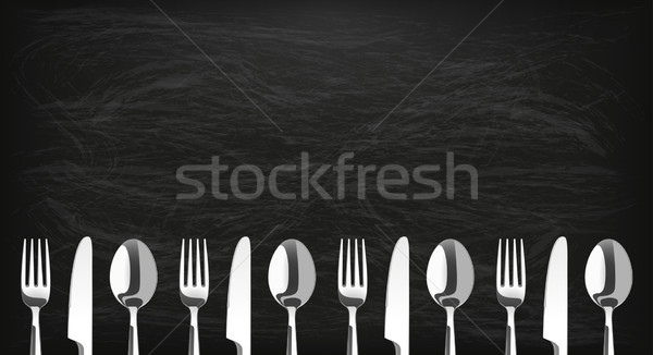 Long Blackboard Knifes Forks Spoons Stock photo © limbi007