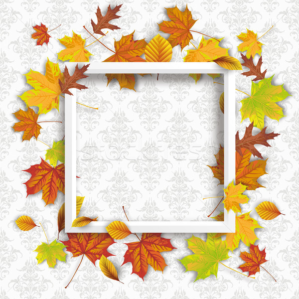 [[stock_photo]]: Automne · feuillage · blanche · cadre · ornements · wallpaper