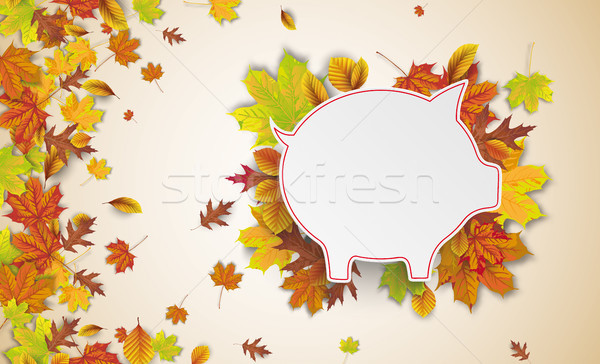 Stock foto: Kopfzeile · Sparschwein · Herbst · Laub · braun · eps