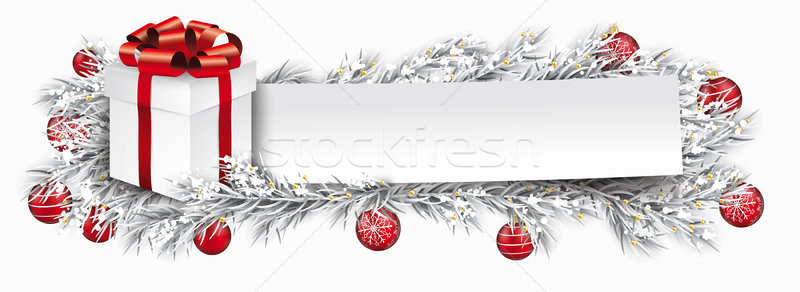 Paper Banner Red Christmas Baubles Gift Frozen Fir Twigs Stock photo © limbi007