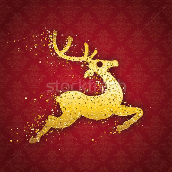 Red Ornaments Wallpaper Golden Reindeer Particles Stock photo © limbi007