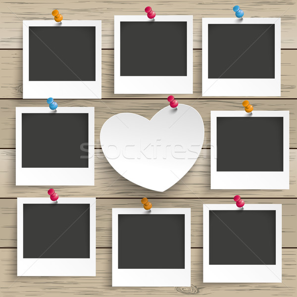 Wood 9 Photo Frames Heart Stock photo © limbi007